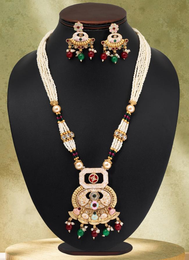   Festival Wear  Maroon Green Color Matte Gold Meenakari Necklace Set